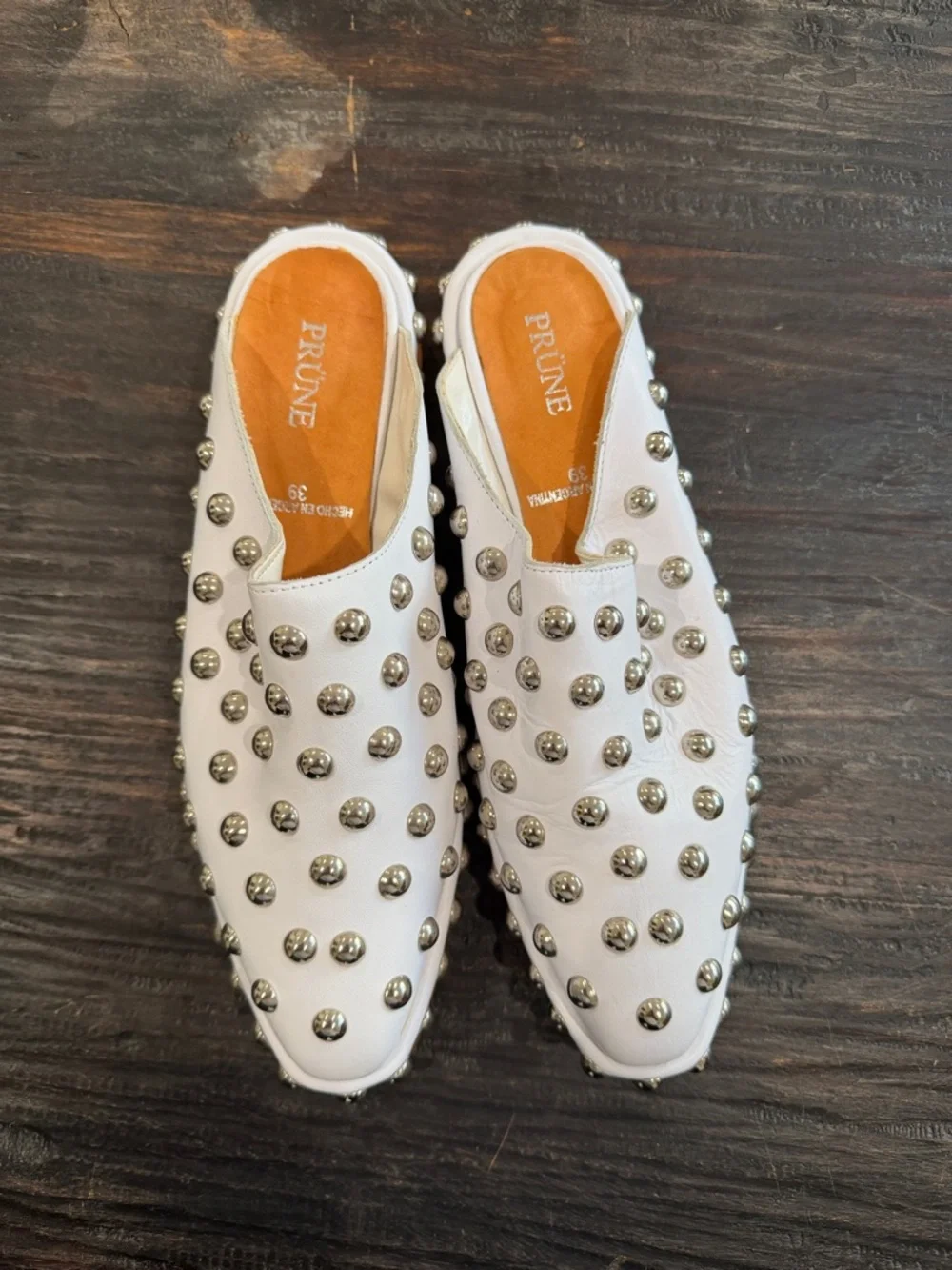 PRÜNE White Studded Slip-On Mules size 39 - Picture 7 of 16